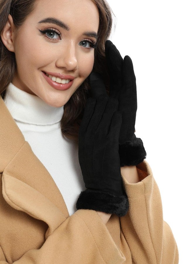Orrpally Women Winter Gloves Thermal Touchscreen Gloves Windproof Outdoor Suede Gloves Black L - Image 3